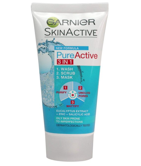 Garnier Pure Active Cleanser 3 In 1 Wash, Scrub, Mask – 150ml