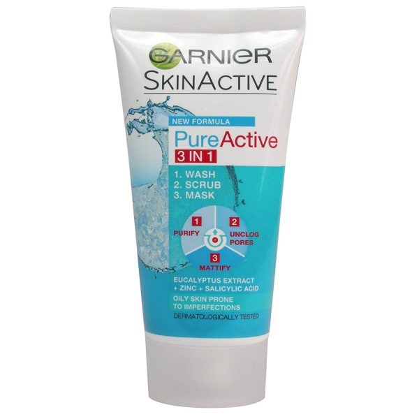 Garnier Pure Active Cleanser 3 In 1 Wash, Scrub, Mask - 150ml