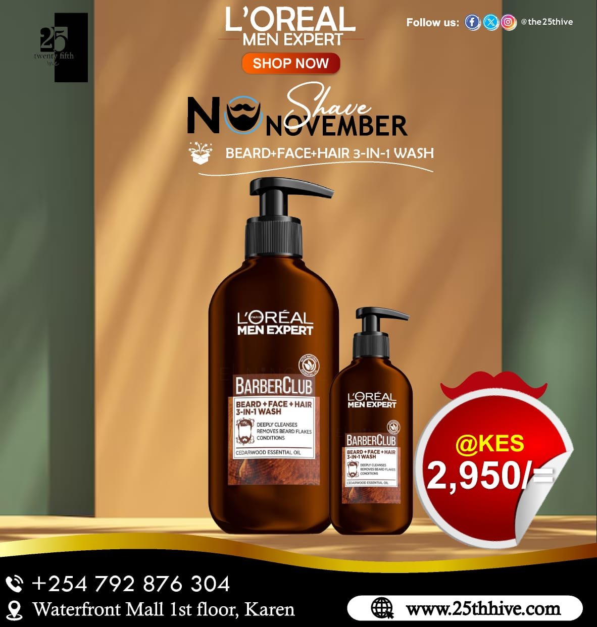 Loreal Men Beard-Face-Hair 3-in-1 Wash Black November Sale